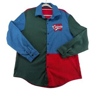 Romwe Colorblock Corduroy Button Down Mens Large Multicolor California Patch